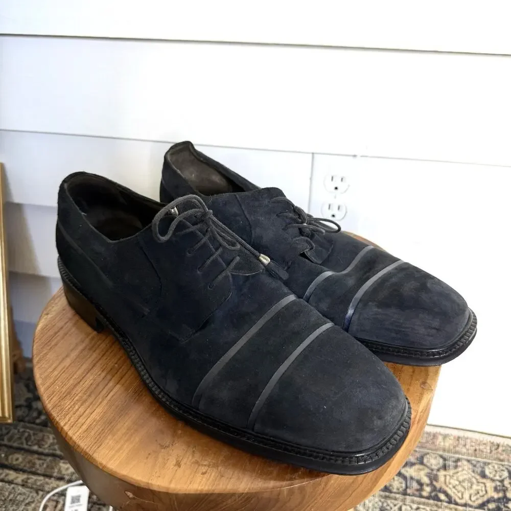 Mezlan Suede Oxford Derby Shoes Navy Blue Tassel Lace Square Toe Size 13 M